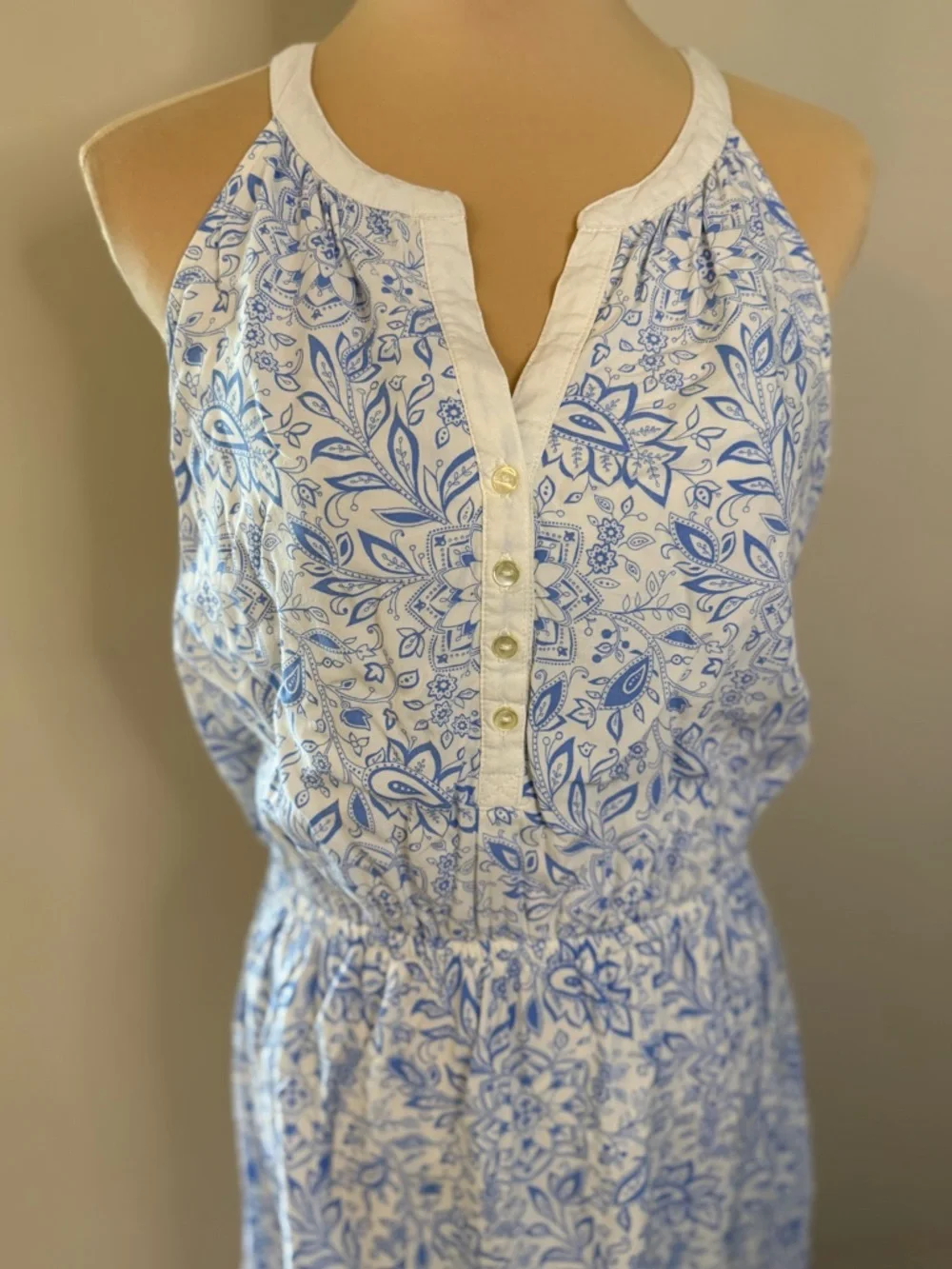 Old Navy floral paisley sleeveless maxi sundress blue & white SZ LG - Picture 2 of 14